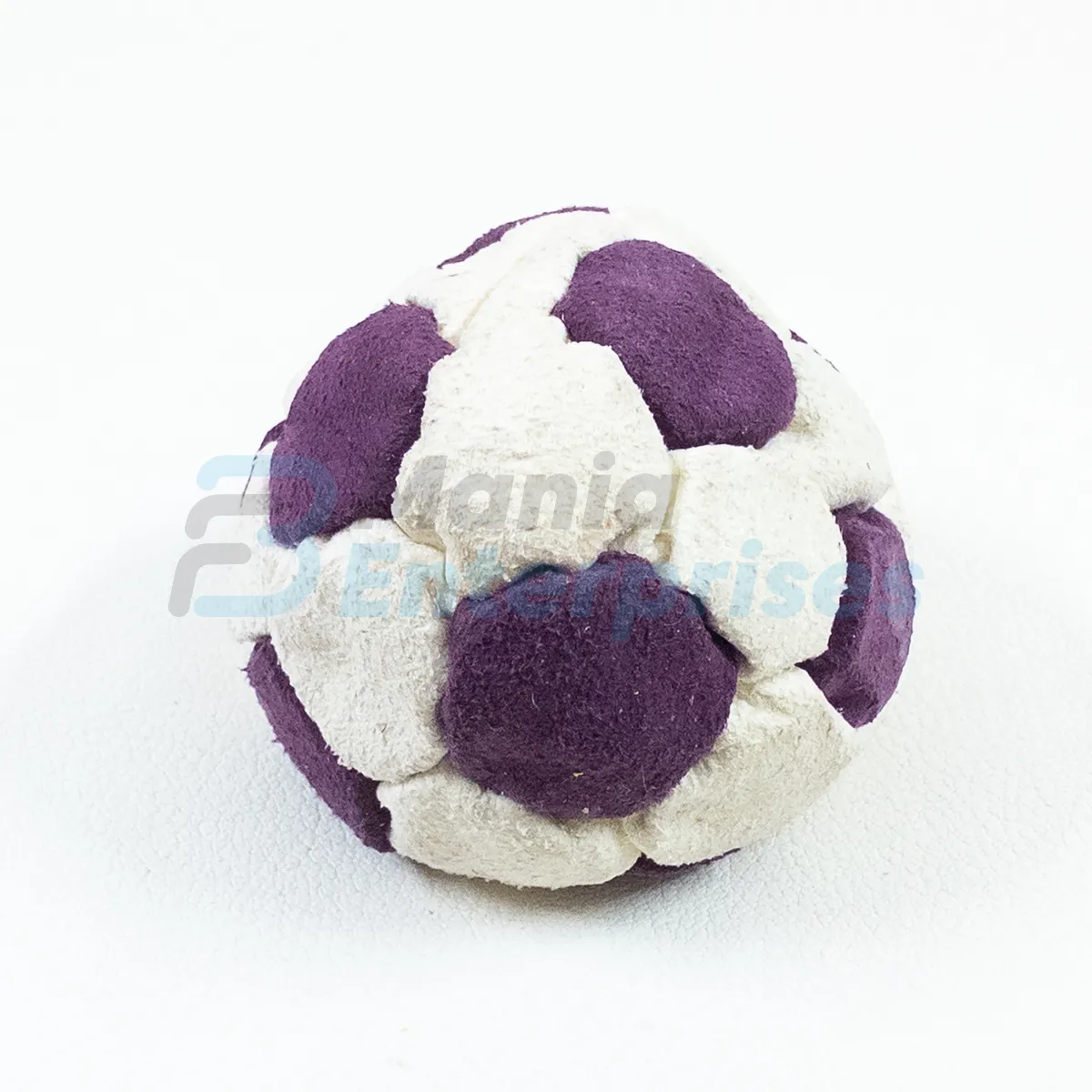 Two Color 32 Panel Footbag FBG-1003 in purple and white synthetic suede